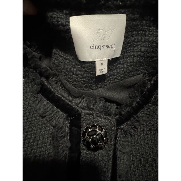 Cinq Á Sept Christic velvet trim Bouclé cotton tweed jacket 8 - Picture 4 of 16